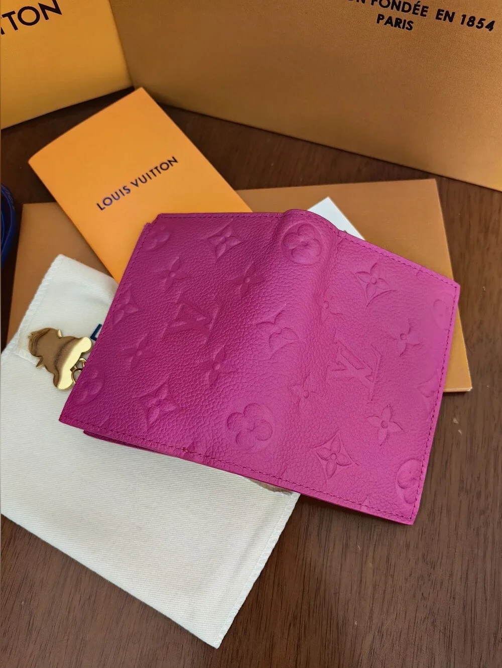 Louis Vuitton Pink Embossed Monogram Small Wallet with Gold Charm - Picture 5 of 15